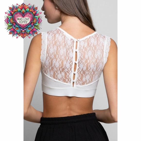 POL Tops - POL Ivory Floral Lace Mesh Crop Top Bralette